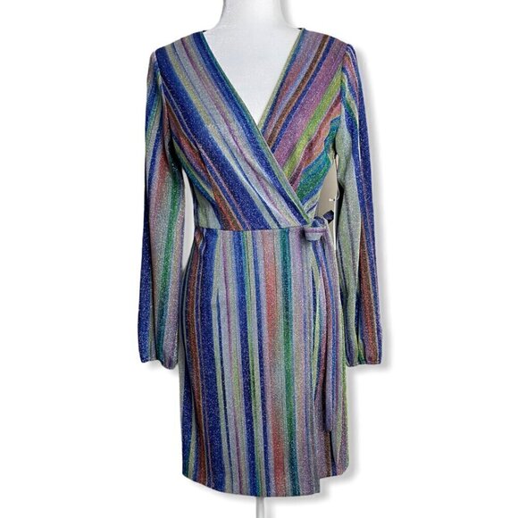 DREW Patsy Wrap Dress NWT $276 Multicolor Striped Metallic Women's Size Small - Picture 10 of 10